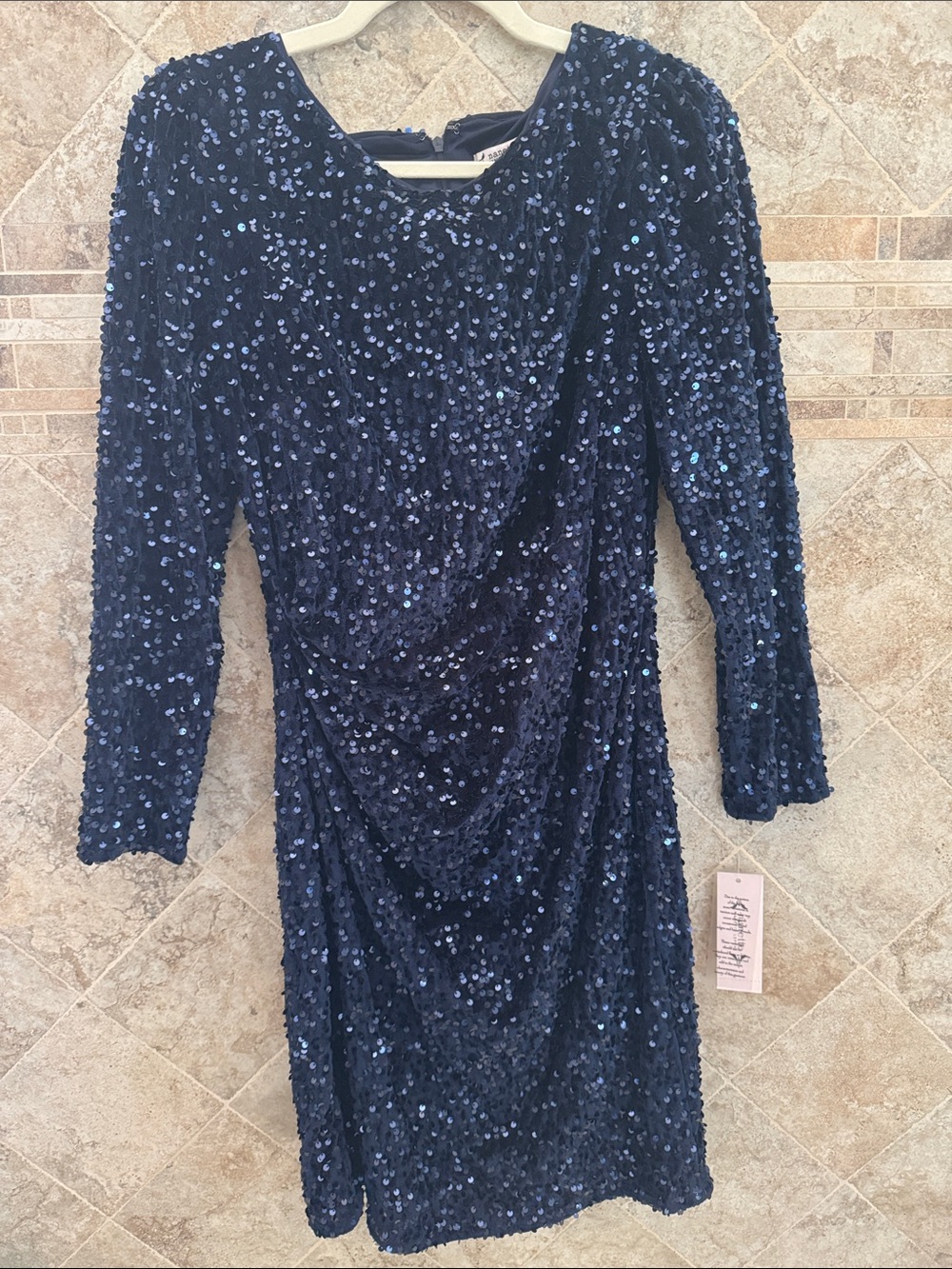 NWT navy Nanette lepore sequin velvet mini dress long sleeve size 10 gathered
